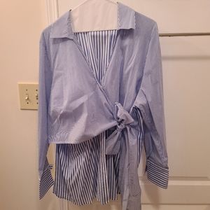 Eloquii size 20 blue stripe wrap shirt